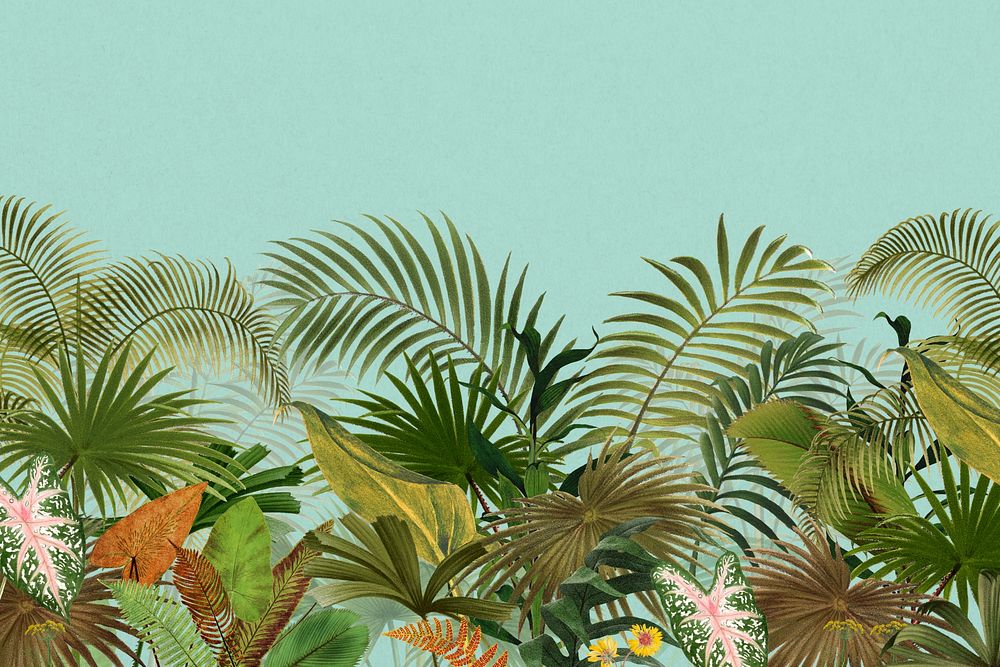 Tropical palm trees background, botanical border