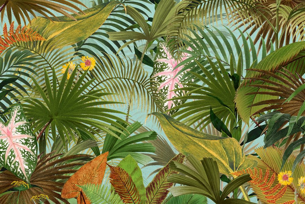 Tropical palm trees background, leaf illustration