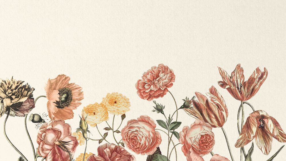 Feminine vintage floral computer wallpaper, pink flowers border