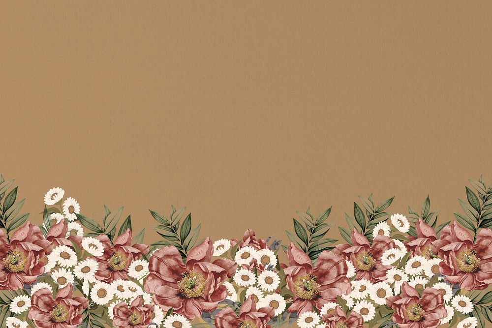 Vintage camellia flower background, brown aesthetic illustration