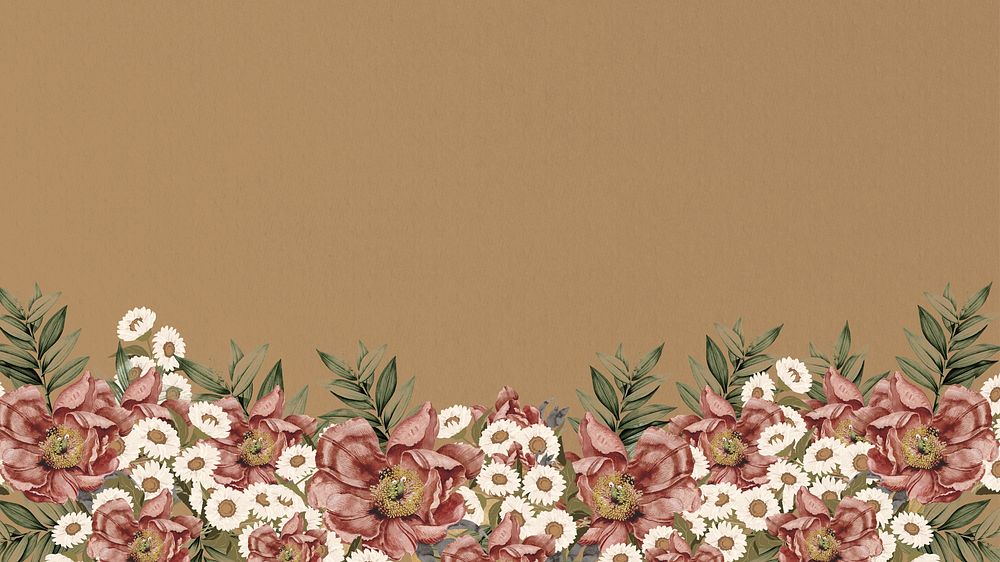 Vintage camellia flower HD wallpaper, brown aesthetic border background