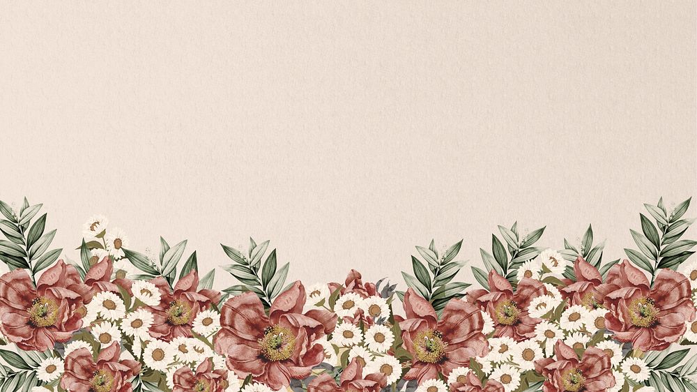 Vintage camellia flower HD wallpaper, beige aesthetic border  background