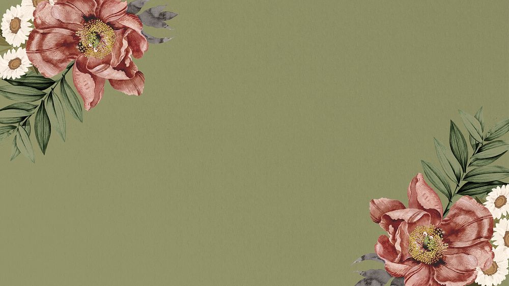 Vintage camellia flower HD wallpaper, green aesthetic background