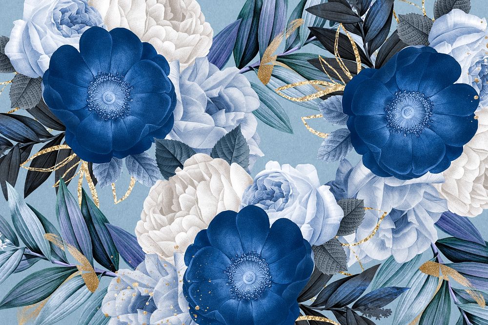 Blue anemone flower background, Winter season 
