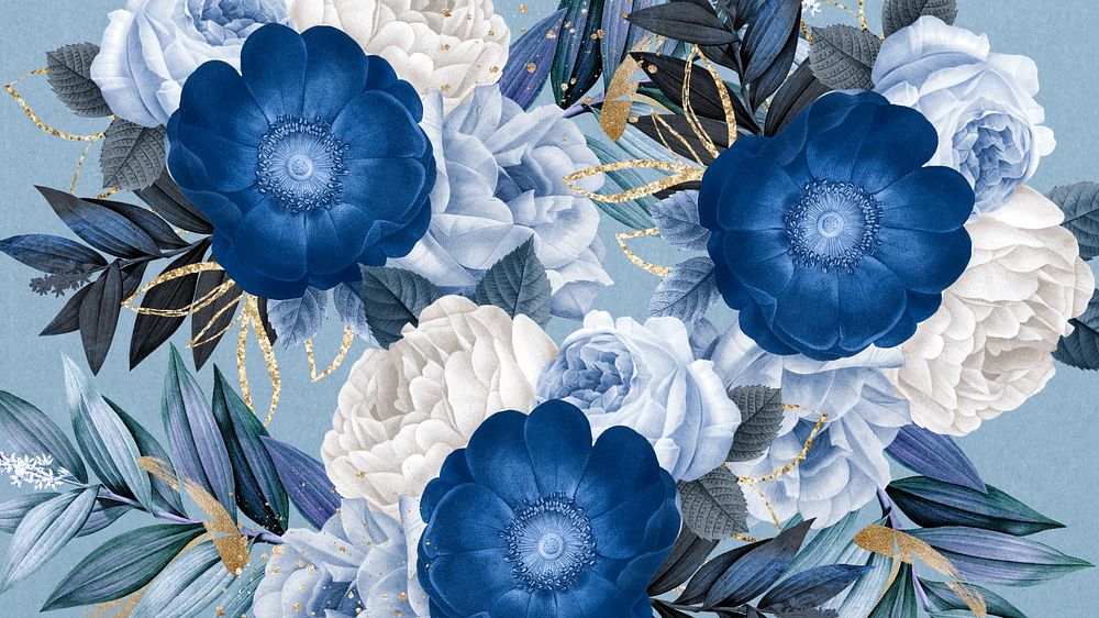 Blue anemone flower computer wallpaper, Winter season background