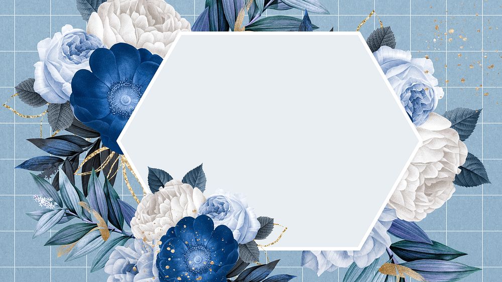 Winter flower frame desktop wallpaper, blue botanical background