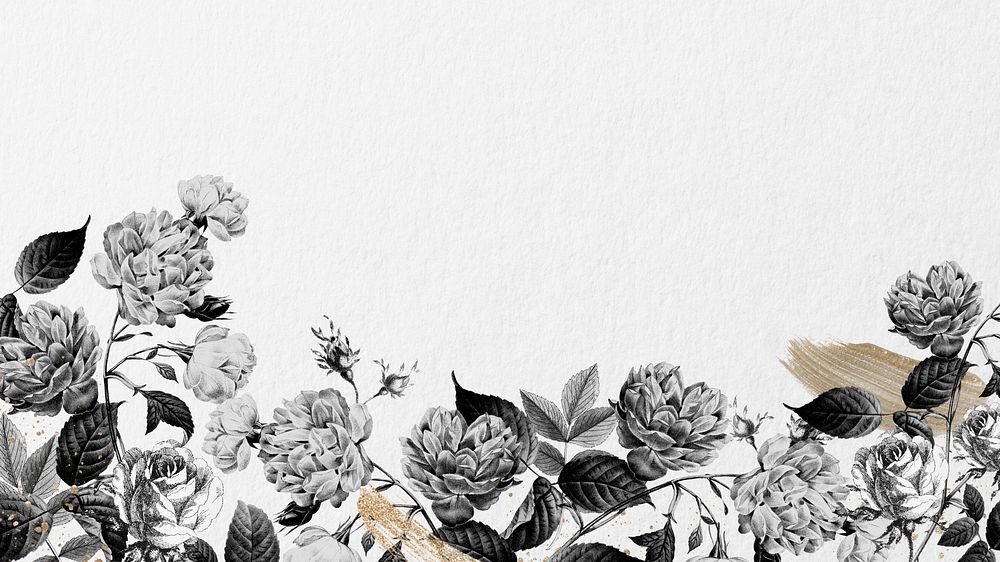 Vintage rose flower desktop wallpaper, aesthetic floral border background