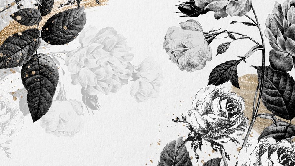 Vintage rose flower desktop wallpaper, aesthetic floral border background