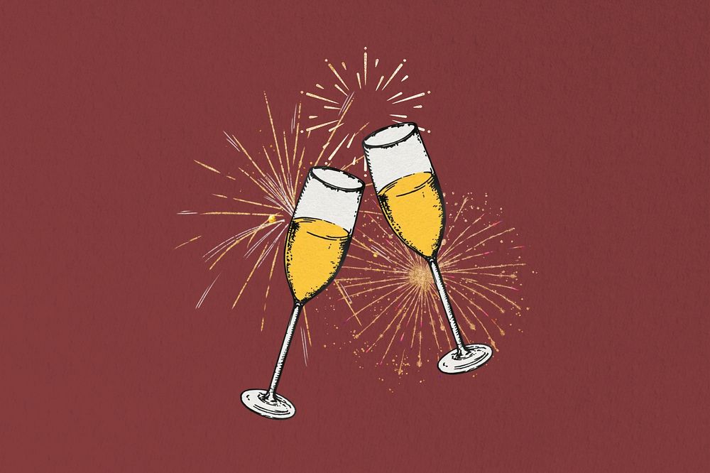 Clinking champagne glasses fireworks, celebration. Remixed by rawpixel.