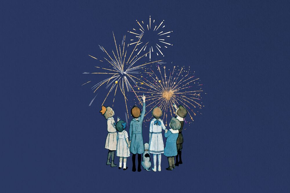 Children watching fireworks, celebration. Remixed by rawpixel.