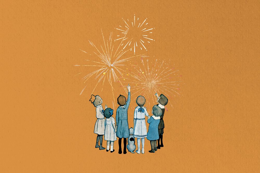 Children watching fireworks, celebration. Remixed by rawpixel.