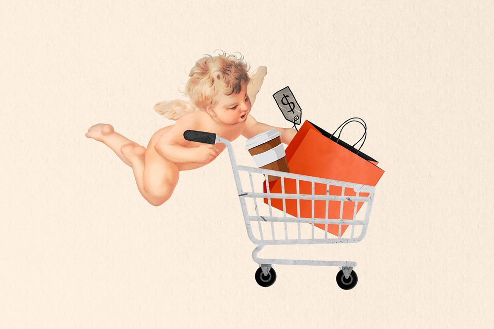 Shopping cupid with trolley. Remixed by rawpixel.