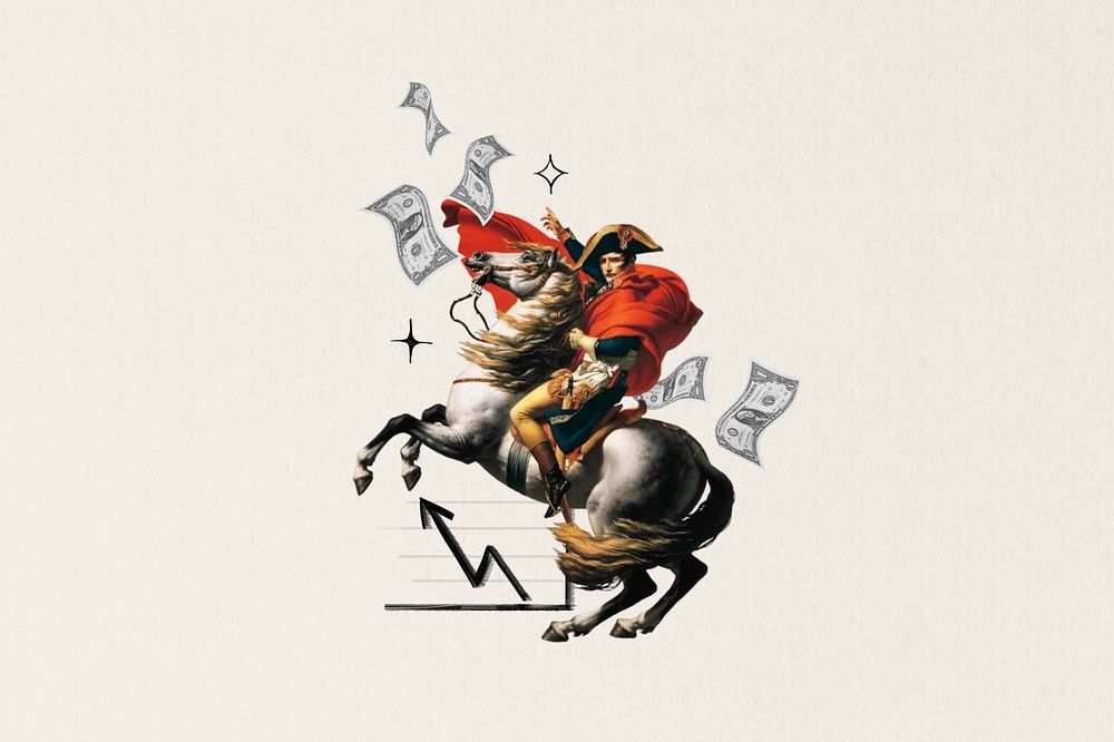 Napoleon throwing money, business investor collage. Remixed by rawpixel.