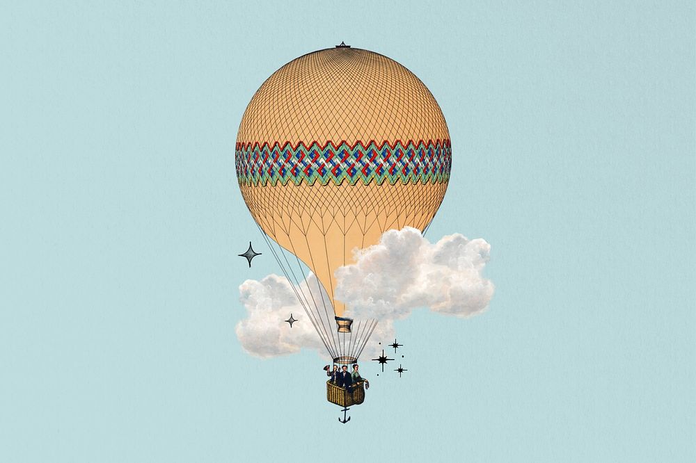 Hot air balloon, travel aesthetic collage. Remixed by rawpixel.