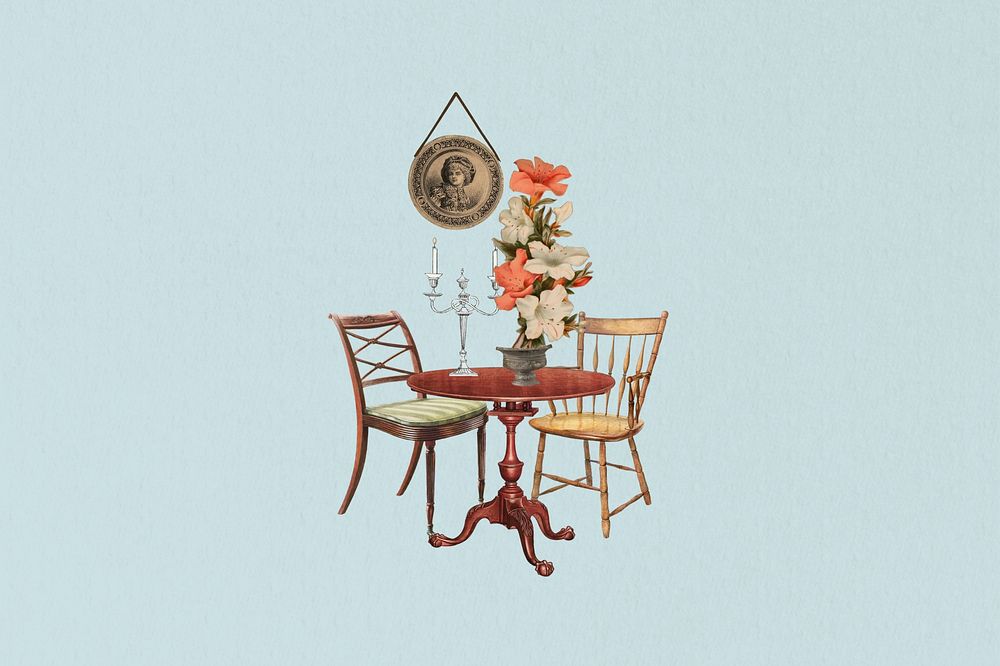 Victorian furniture, chair and table. Remixed by rawpixel.