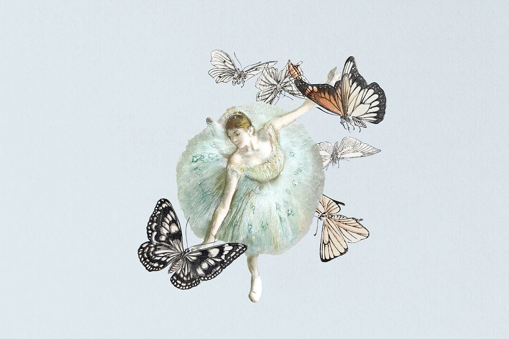 Aesthetic ballerina & butterfly, vintage collage art. Remixed by rawpixel.