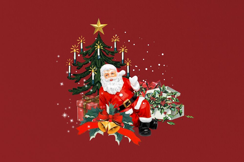 Santa Christmas tree collage art. Remixed by rawpixel.