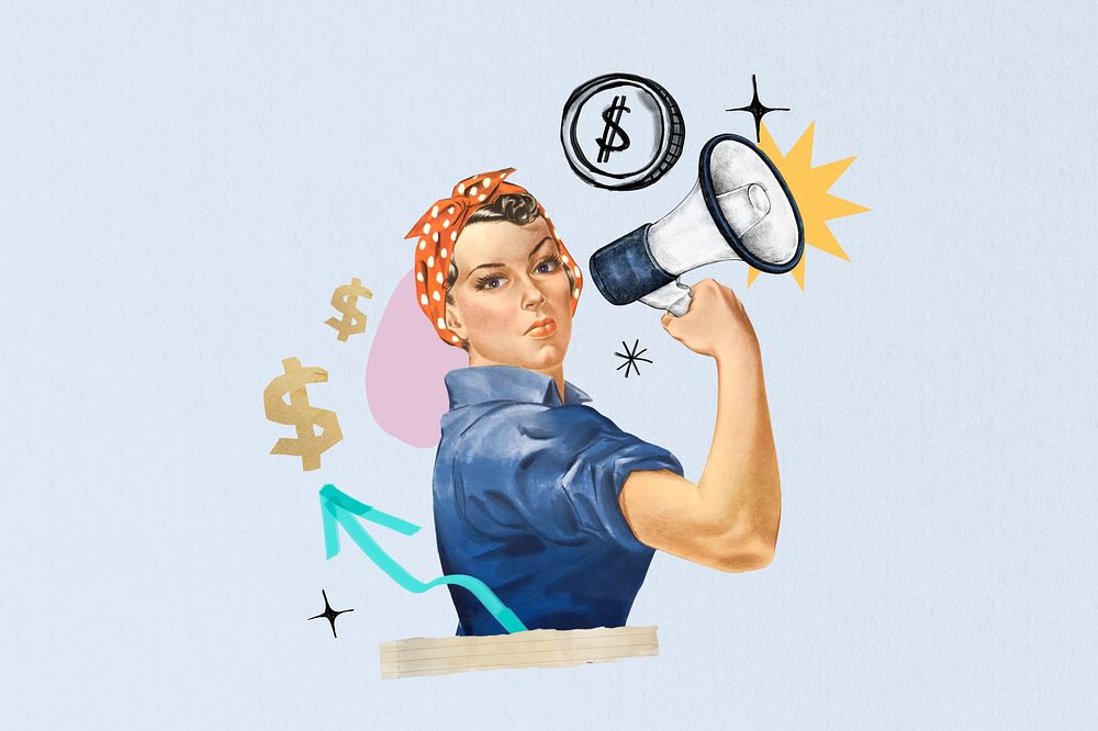 Investor finding, woman holding megaphone, finance. Remixed by rawpixel.