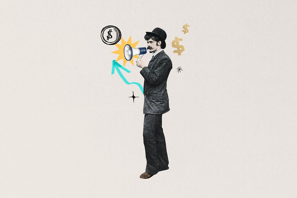 Investor finding, man holding megaphone, finance. Remixed by rawpixel.