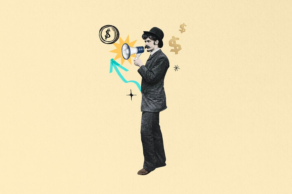 Investor finding, man holding megaphone, finance. Remixed by rawpixel.