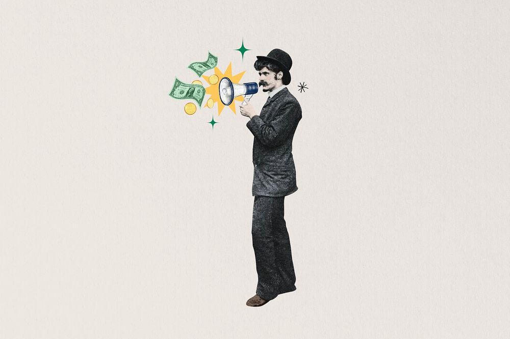 Investor finding, man holding megaphone, finance. Remixed by rawpixel.