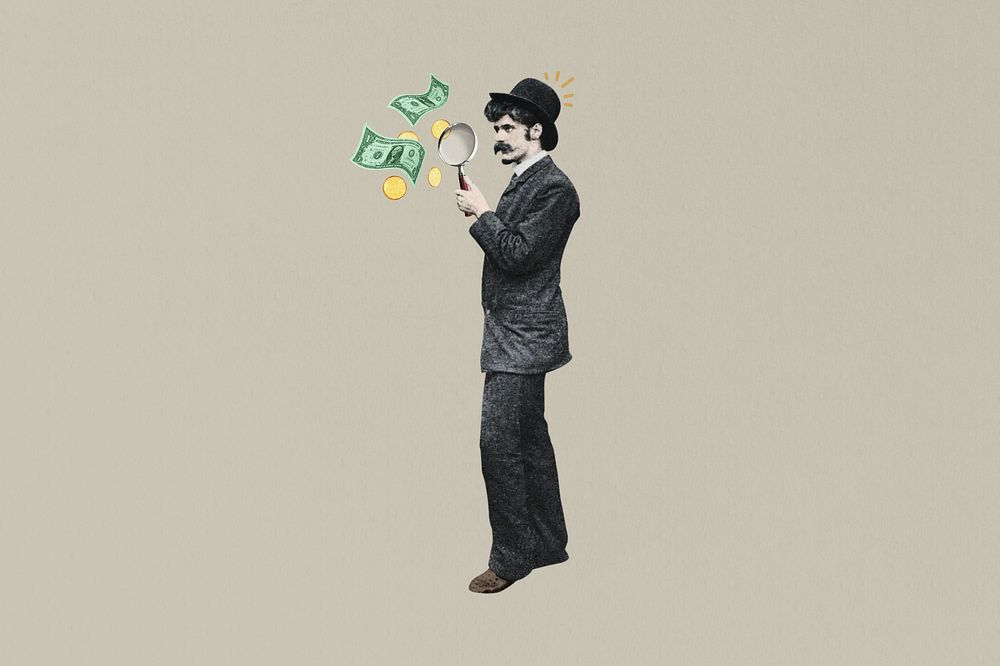 Investor finding, man holding magnifying glass, finance. Remixed by rawpixel.
