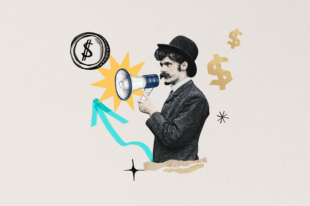 Business success, man holding megaphone, finance. Remixed by rawpixel.