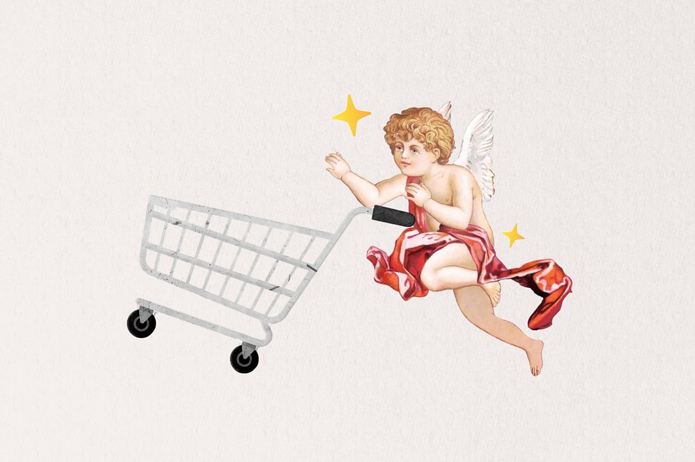 Shopping cupid, vintage collage art. Remixed by rawpixel.