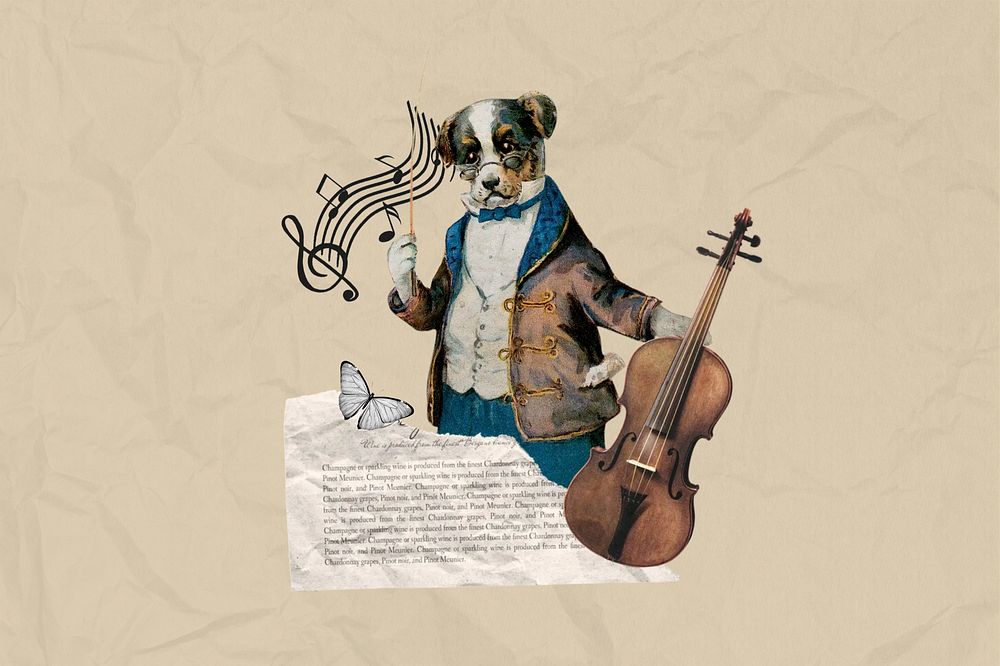 Dog violinist, music & entertainment. Remixed by rawpixel.