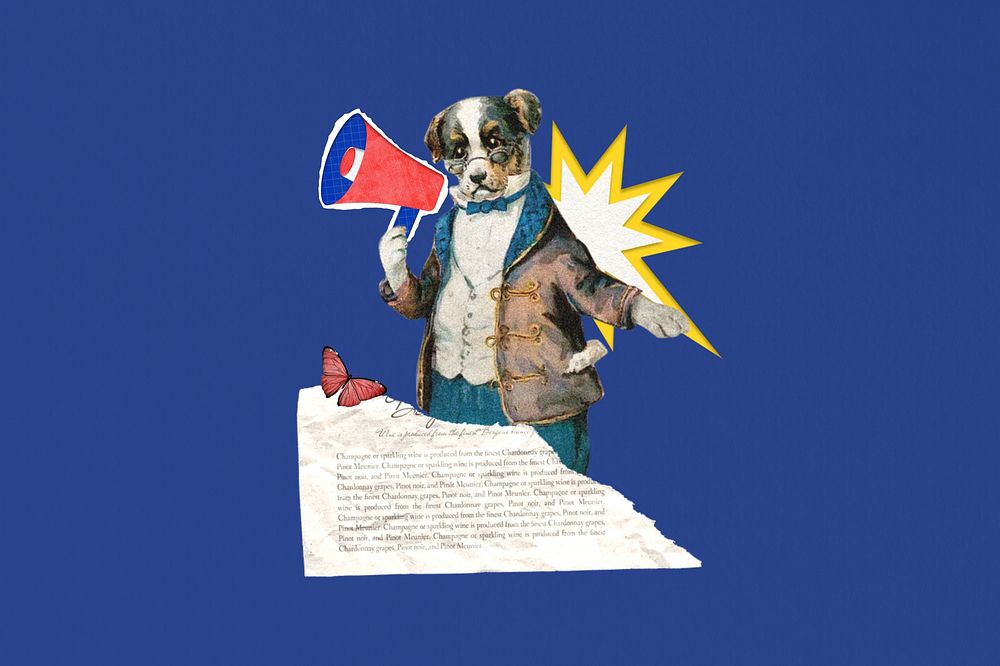 Dog holding megaphone, social media. Remixed by rawpixel.