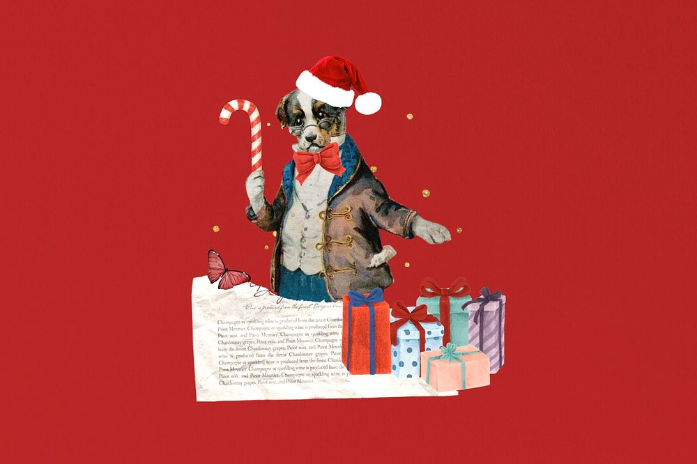 Vintage dog Christmas collage art. Remixed by rawpixel.