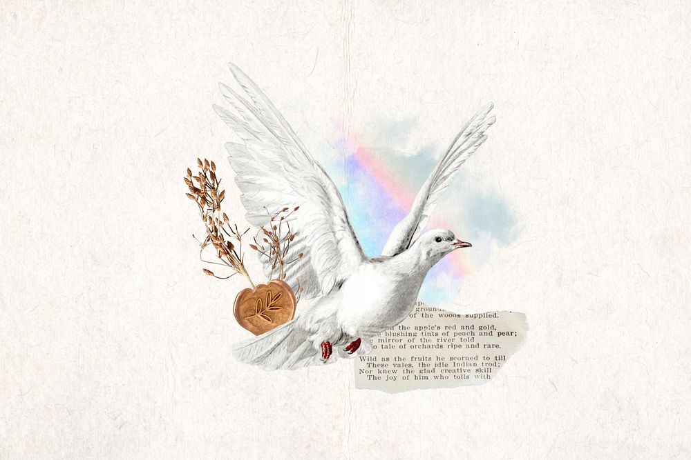 Vintage flying dove, floral aesthetic. Remixed by rawpixel.