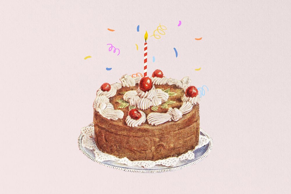 Vintage birthday cake, celebration. Remixed by rawpixel.