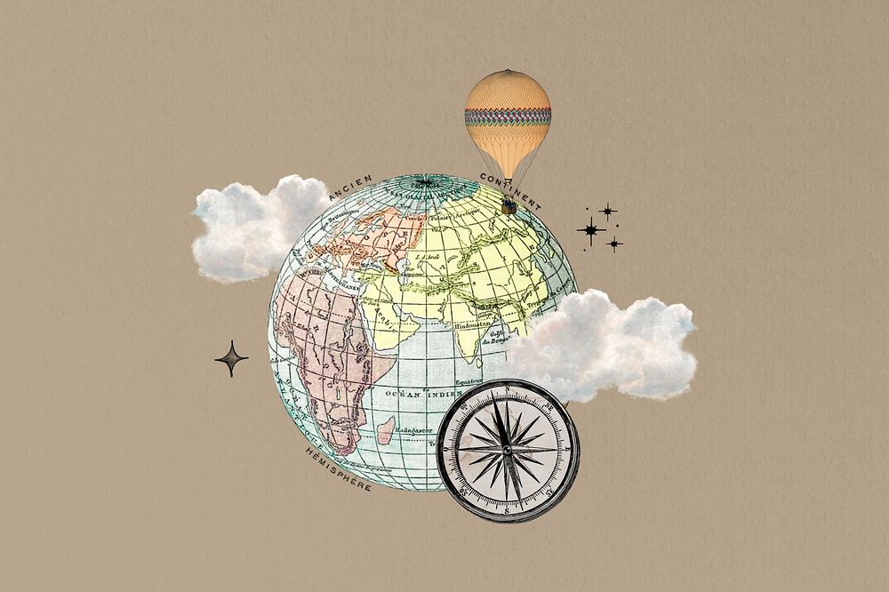 Aesthetic globe and compass, travel. Remixed by rawpixel.