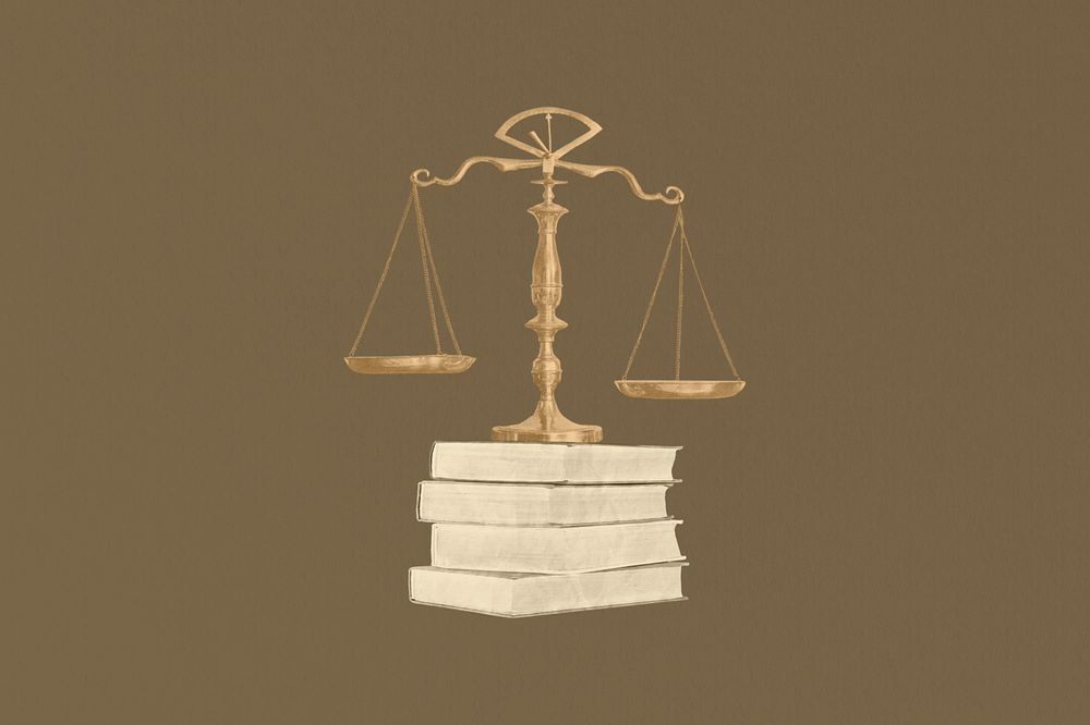 Scale of justice, books, legal. Remixed by rawpixel.