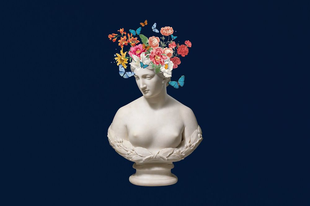 Flower headed sculpture, mental health. Remixed by rawpixel.