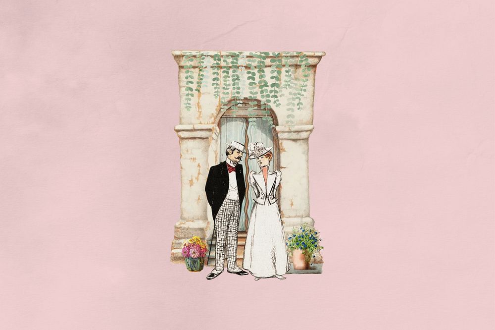 Newlywed couple, vintage wedding collage. Remixed by rawpixel.
