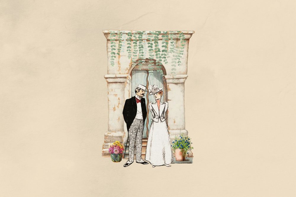 Newlywed couple, vintage wedding collage. Remixed by rawpixel.