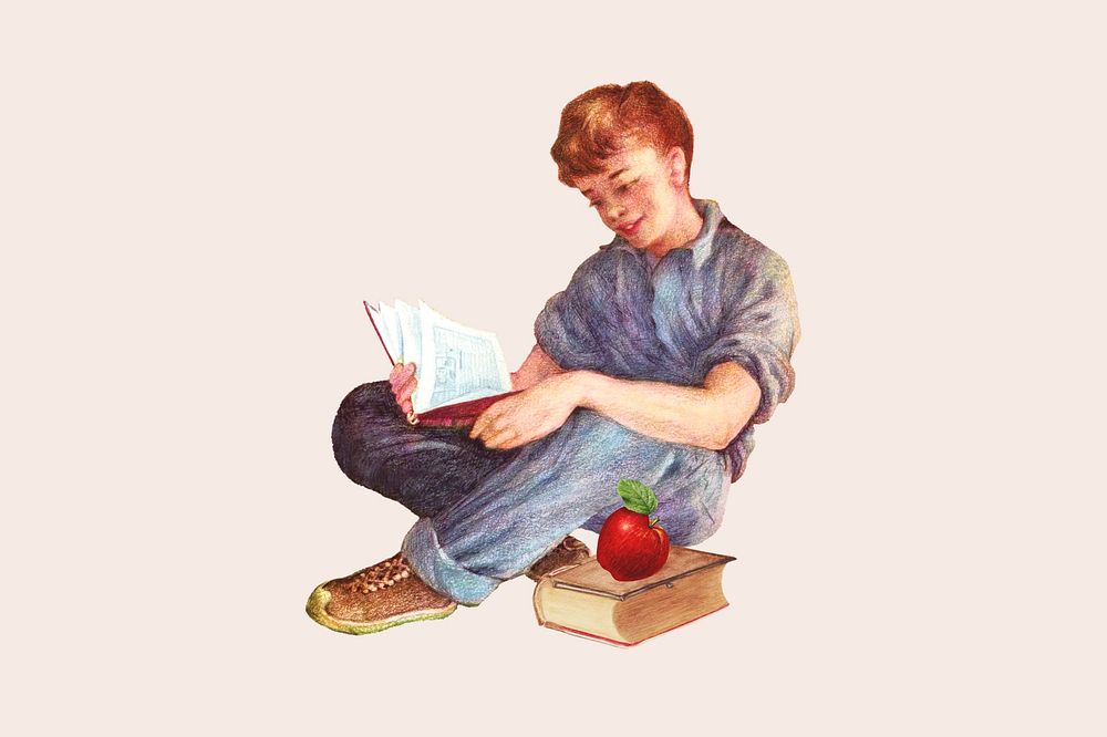 Little boy reading book, education collage. Remixed by rawpixel.