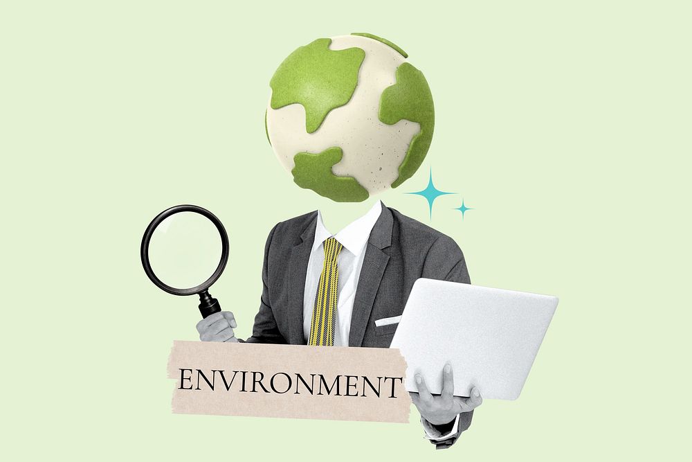 Environment word, globe head businessman remix