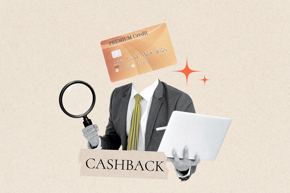 Cashback word, credit car head business man remix