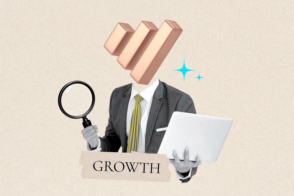 Growth word, bar chart head business man remix