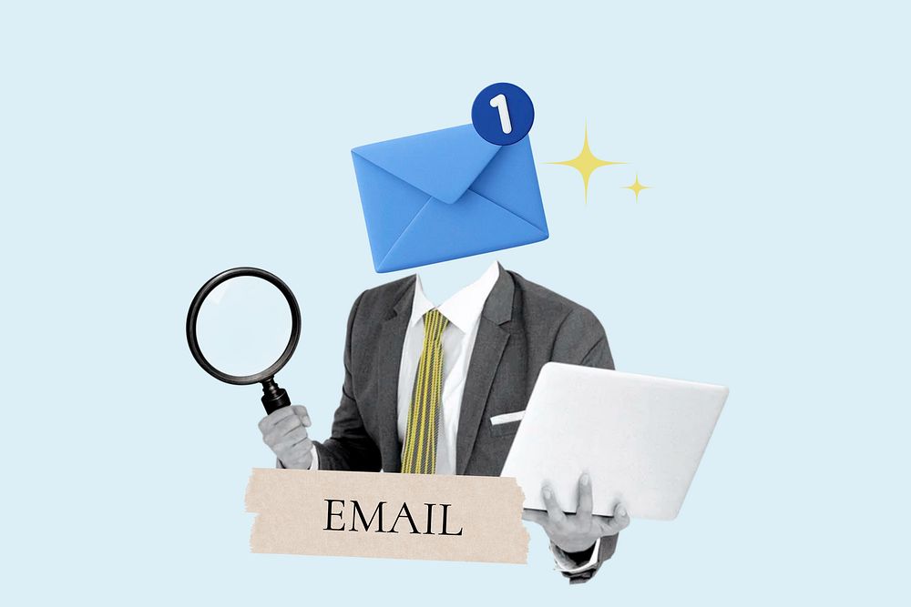 Email word, envelope head businessman remix