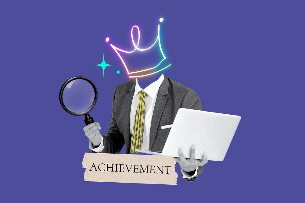 Achievement word, crown head businessman remix