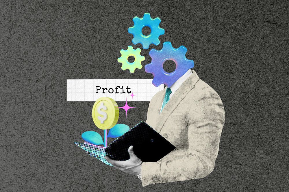 Business profit, gradient holographic collage remix