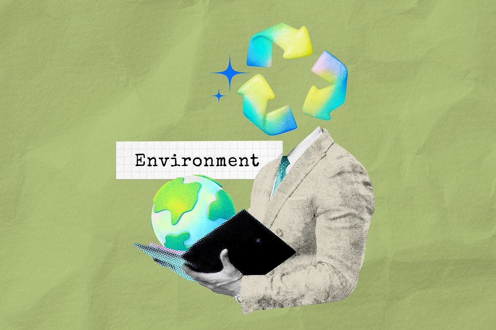 Environment word, recycle head man collage remix design