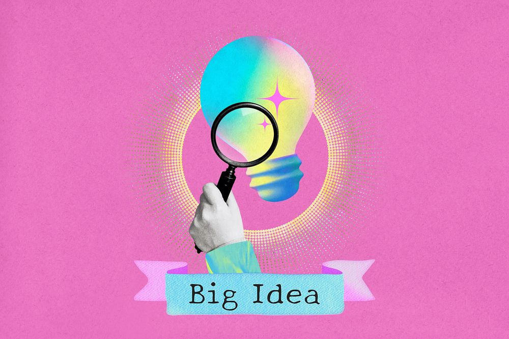 Big idea word, light bulb collage remix