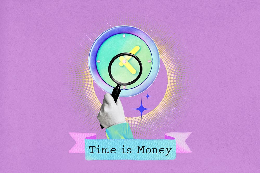 Time is money word, clock collage remix