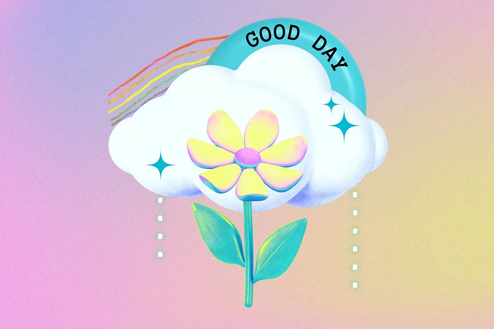 Good day word, blooming flower collage remix