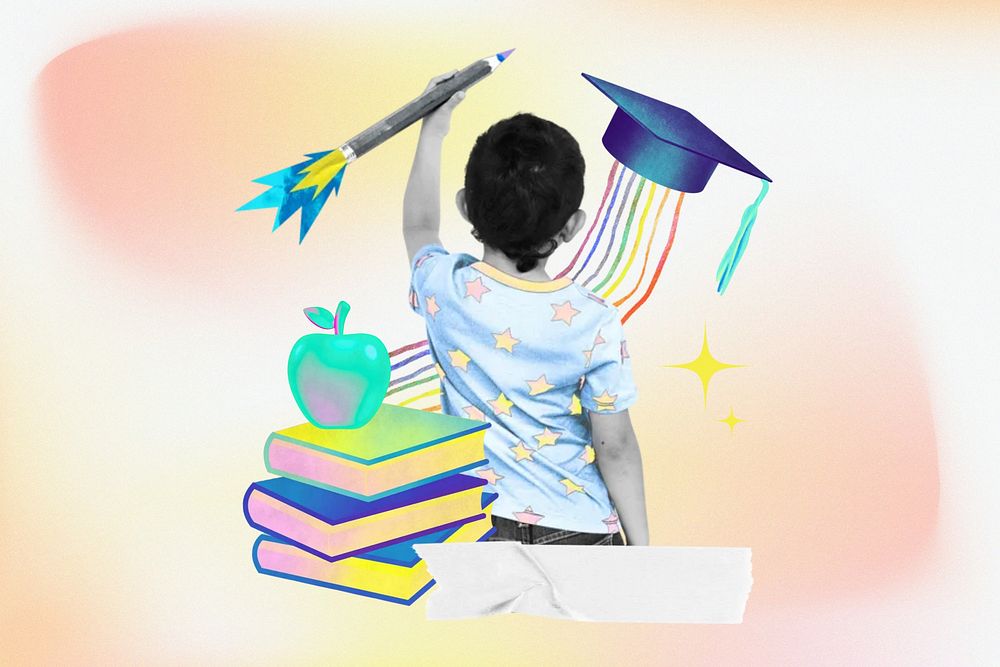 Kids activities, gradient education collage remix